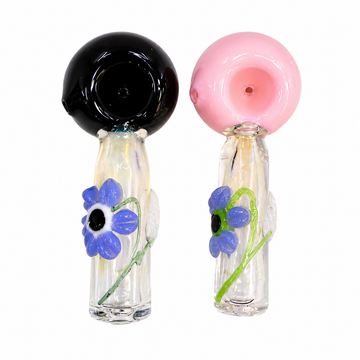 4.5" Flower Appliqué Glass Hand Pipe with Sculpted Stem