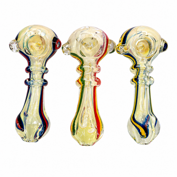 4.5" Double Ring Fumed Glass Spoon Pipe with Stripe Accents