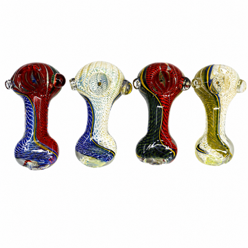 4.5" Split-Color Lattice Webbed Glass Spoon Pipe