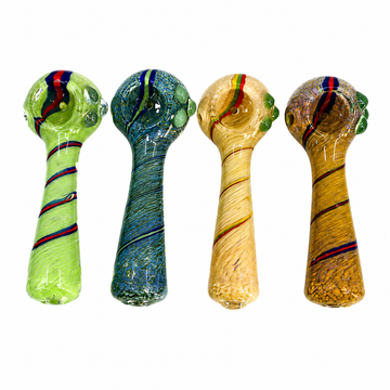 4.5" Textured Frit Glass Spoon Pipe with Spiral Ribbon Accent