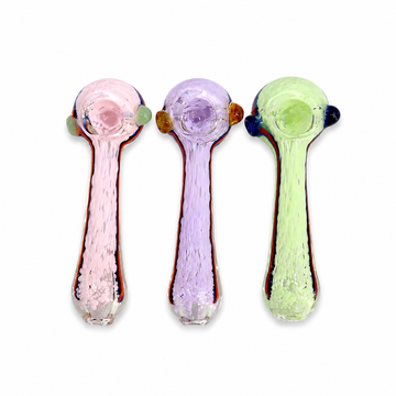 4.5" Pastel Frit Glass Spoon Pipe with Stripe Accents