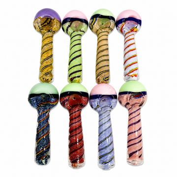 4.5" Color-Capped Spiral Frit Glass Spoon Pipes