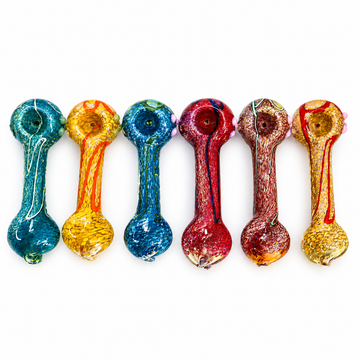 4.5" Textured Frit Spoon Pipe with Stripe & Marble Accents