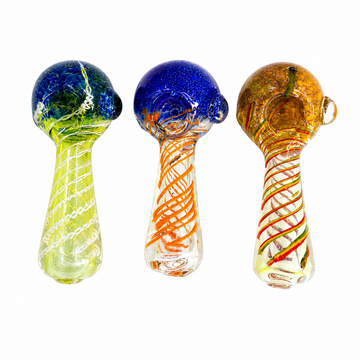 4.5" Textured Frit Bowl & Spiral Ribbon Glass Spoon Pipes