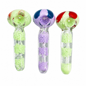 4.5" Tiered Frit Cluster Glass Spoon Pipe with Vibrant Crown Stripes