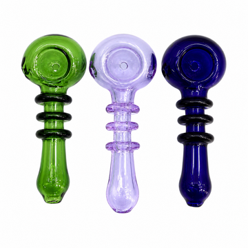 4.5" Triple-Ringed Ribbed Handle Glass Spoon Pipes