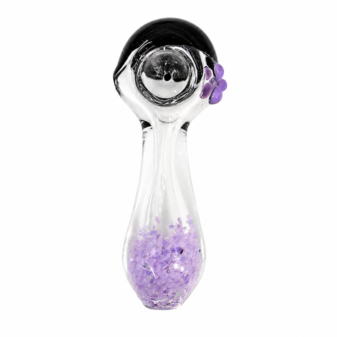 5" Black Rim Frit Glass Spoon Pipe with Marble Accents – Assorted Colors