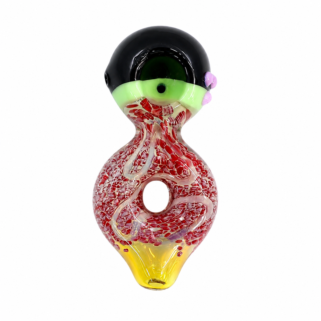 5" Donut Hole Frit Glass Spoon Pipe with Raised Accents – Assorted Colors
