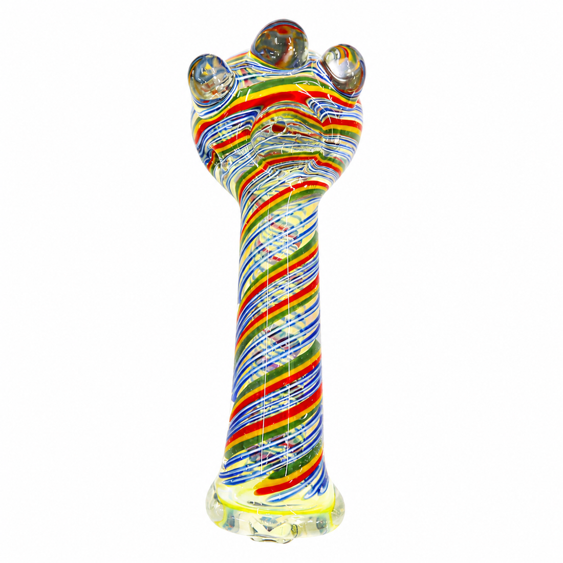 5" Multicolor Ribbon Swirl Glass Spoon Pipe with Marble Accents – Assorted Colors