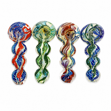 4.5" Triple-Bulb Ribbon Twist Glass Spoon Pipe – Assorted Colors