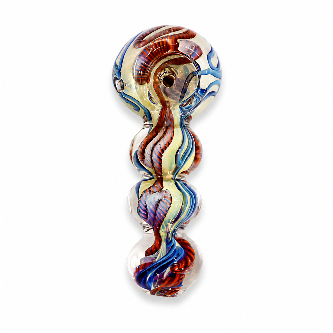 4.5" Triple-Bulb Ribbon Twist Glass Spoon Pipe – Assorted Colors