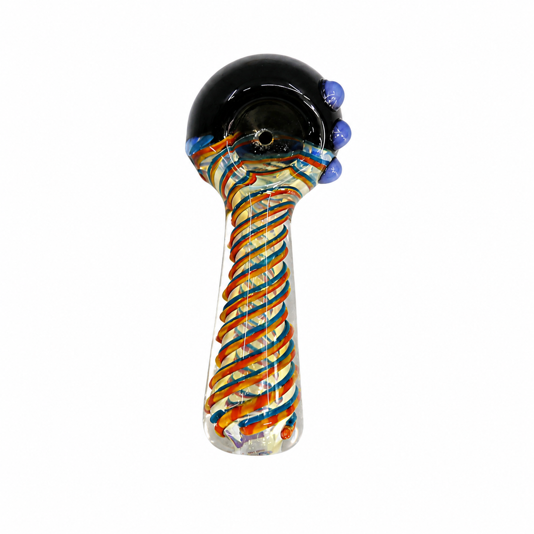 5" Black Bowl Multicolor Spiral-Wrap Glass Spoon Pipe with Triple Marble Accents – Assorted Colors