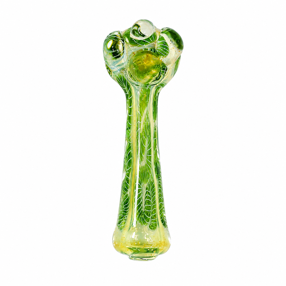 5" Multicolor Cane-Work Glass Spoon Pipe with Crown Marble Accents – Assorted Colors