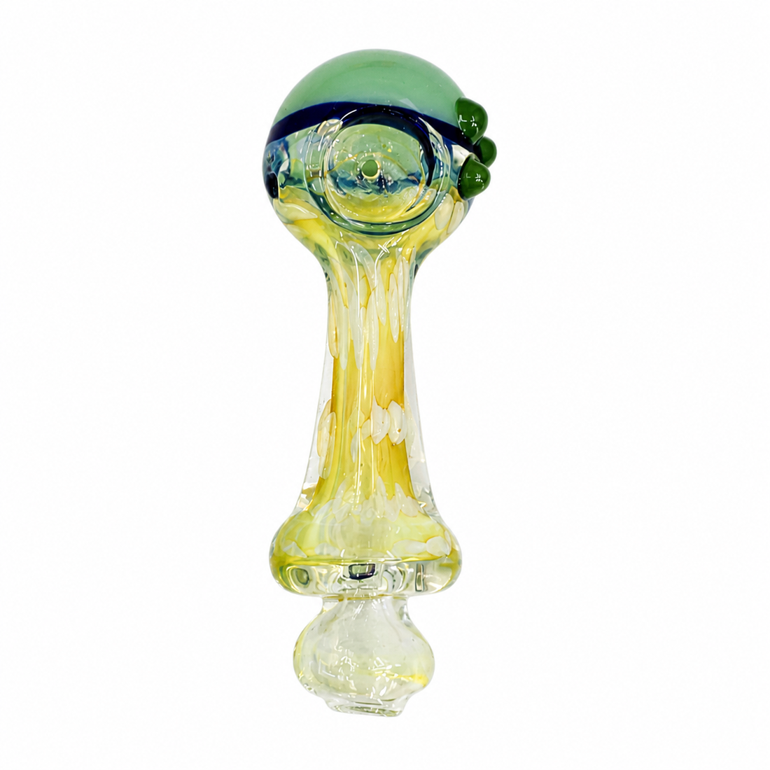 5" Color-Block Frit Glass Spoon Pipe with Triple Dot Accents & Sculpted Base – Assorted Colors