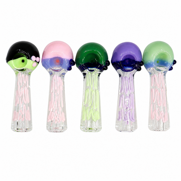 5" Two-Tone Drip Accent Glass Spoon Pipe with Triple Marble Accents – Assorted Colors