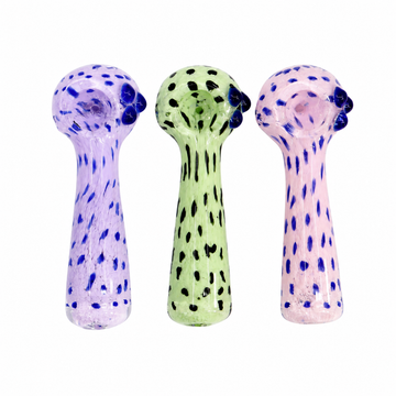 5" Speckled Frit Glass Spoon Pipe with Triple Marble Accents – Assorted Colors
