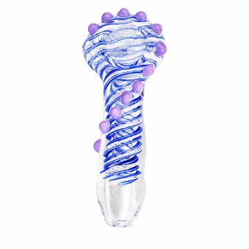 5" Blue & White Spiral Wrap Glass Spoon Pipe with Raised Dot Accents