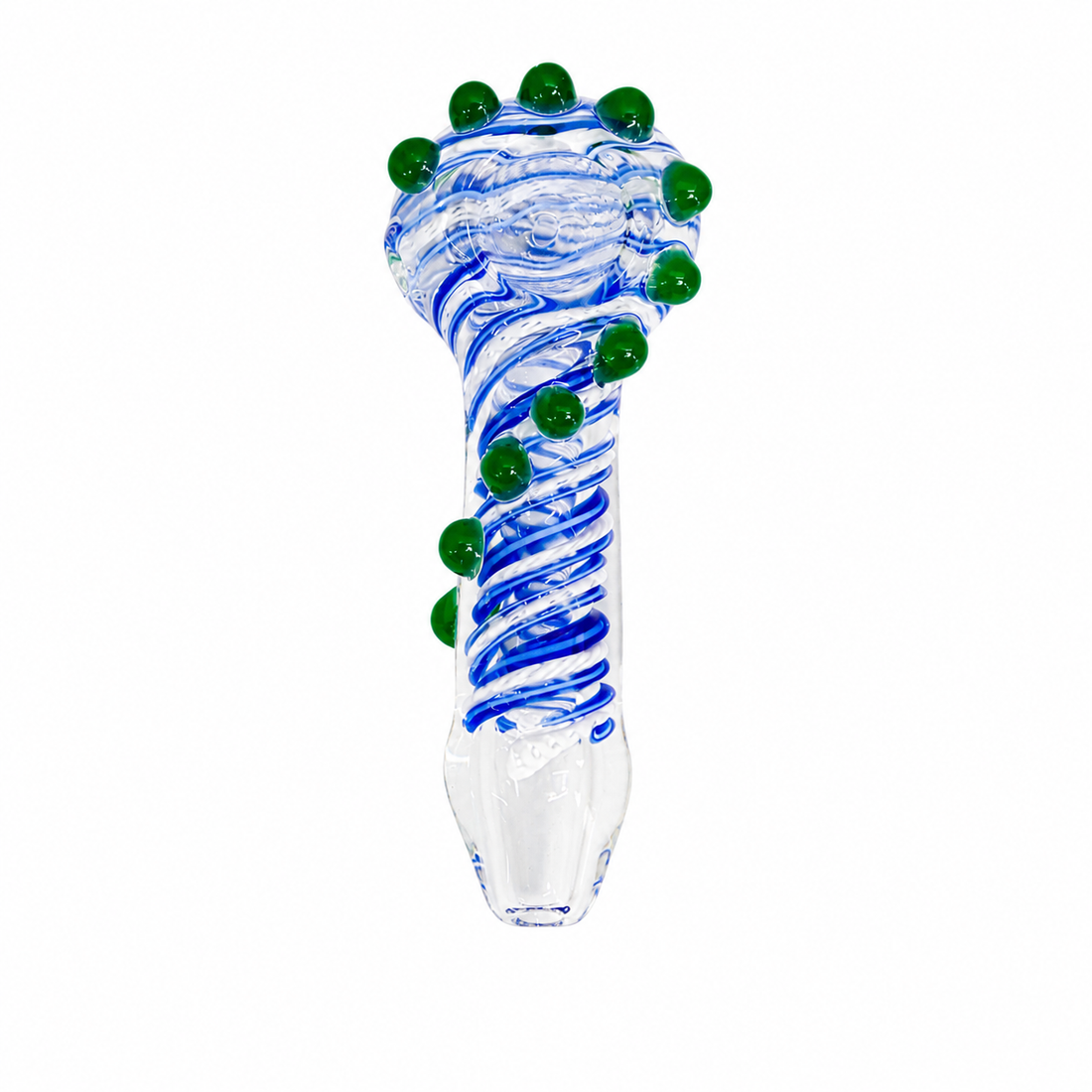 5" Blue & White Spiral Wrap Glass Spoon Pipe with Raised Dot Accents