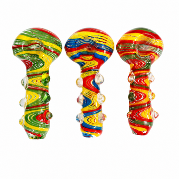 4.5" Rasta Swirl Marble Grip Glass Spoon Pipes