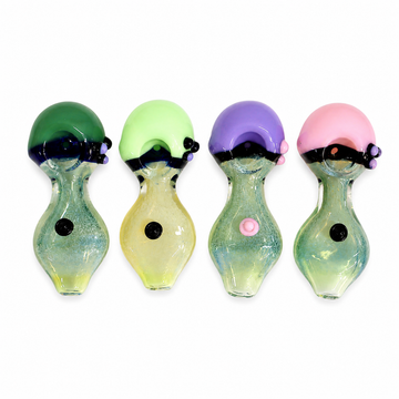 4.5" Color-Capped Fumed Glass Spoon Pipe with Center Dot Accent