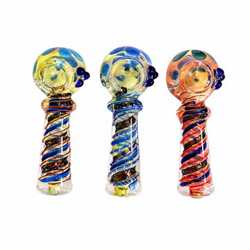 4.5" Fumed Dot & Dichro Spiral Ribbon Glass Spoon Pipes