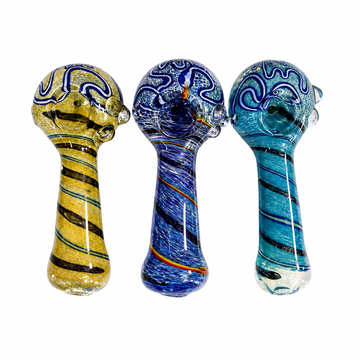 4.5" Swirl Crown & Dichro Spiral Glass Spoon Pipes