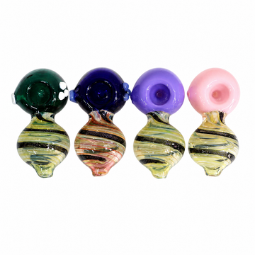 4.5" Color-Capped Dichro Spiral Bulbous Glass Spoon Pipes