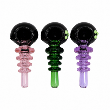 4.5" Multi-Ringed Ribbed Handle & Opaque Black Crown Glass Spoon Pipes