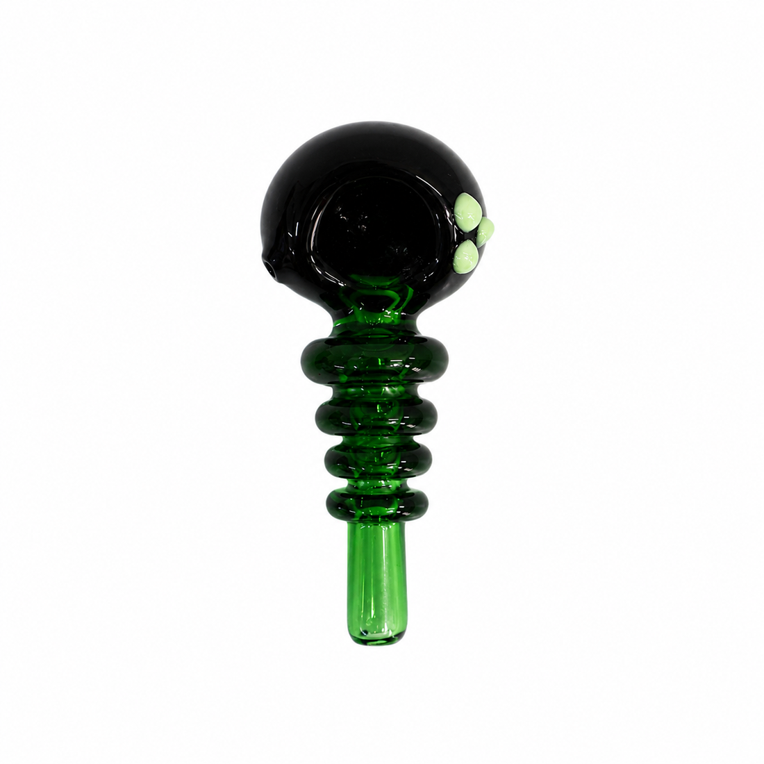4.5" Multi-Ringed Ribbed Handle & Opaque Black Crown Glass Spoon Pipes