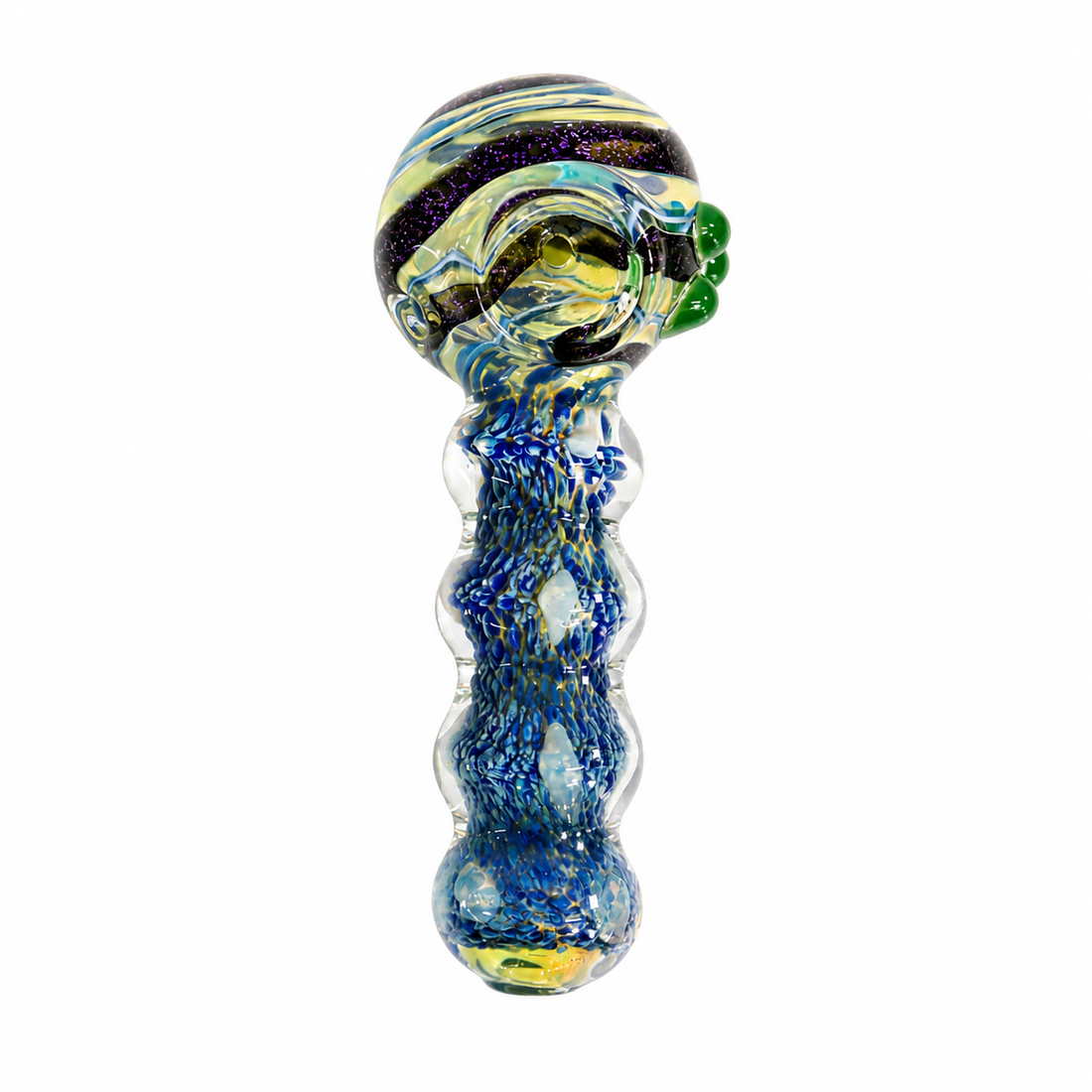 4.5" Galaxy Swirl Crown & Scalloped Honeycomb Frit Glass Spoon Pipes
