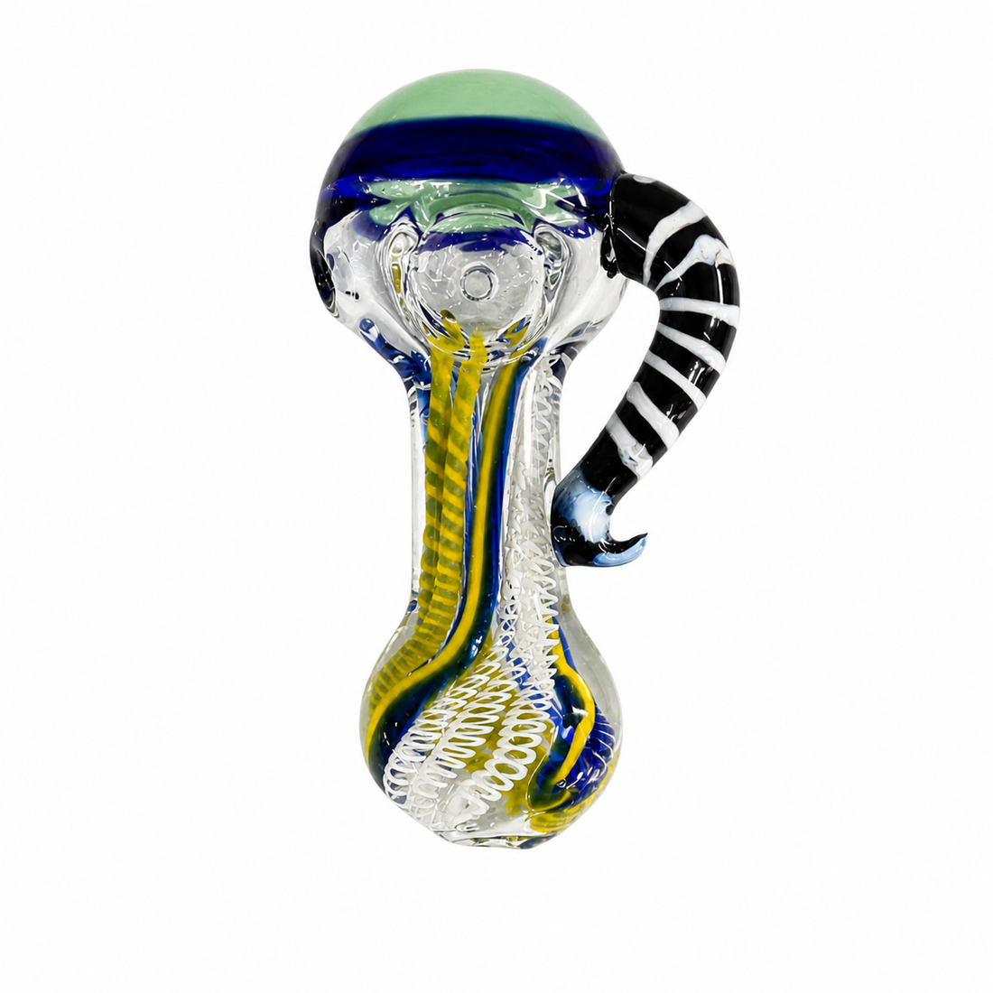 4.5" Color-Capped Curved Handle Wig-Wag Glass Spoon Pipes