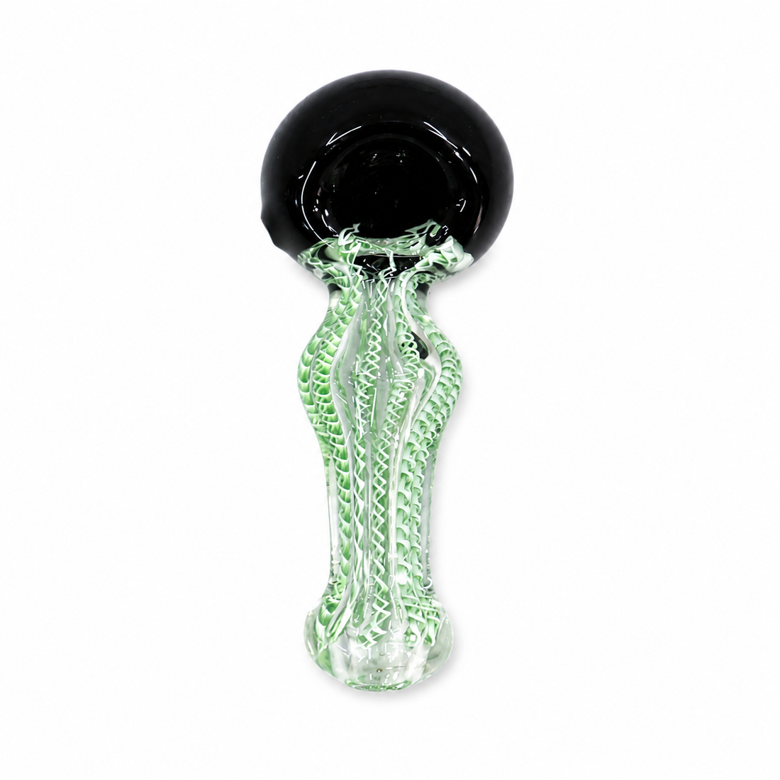 5" Black Crown & Vertical Cane Ribbon Glass Spoon Pipes