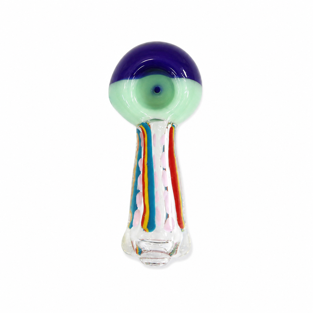 4.5" Two-Tone Crown Vertical Cane & Frit Dot Glass Spoon Pipes