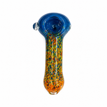 3" Speckled Frit Glass Hand Pipe with Color Bowl & Roll Stoppers