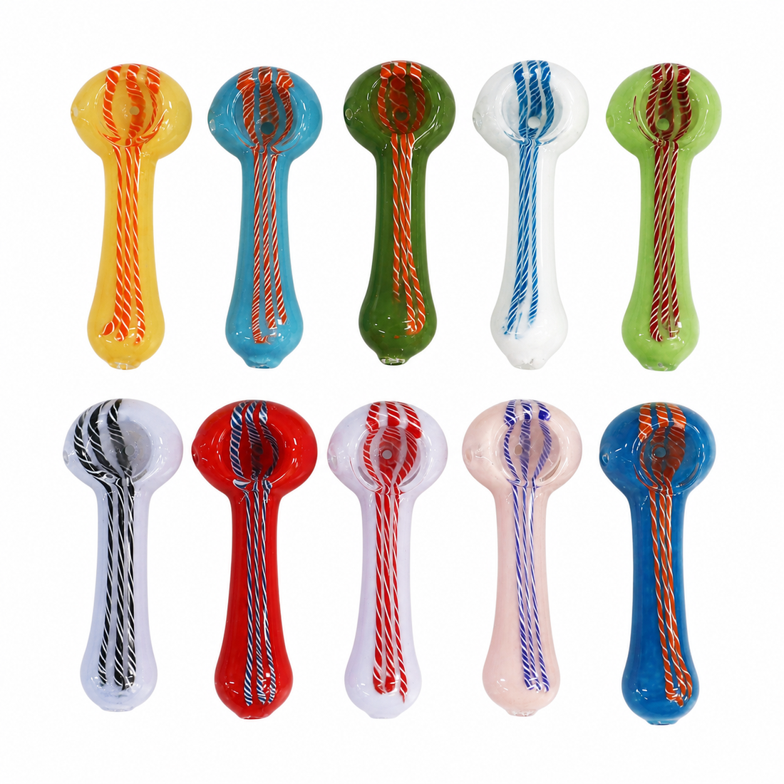 3" Solid Color Glass Hand Pipe with Striped Ribbon Accent