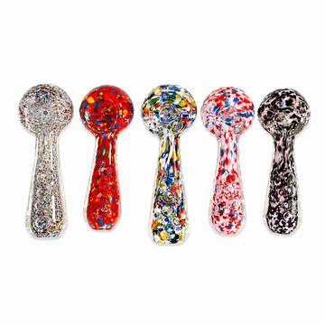 3" Confetti & Frit Glass Spoon Pipe with Textured Grip