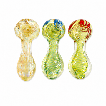 3" Silver Fumed Squiggle / Striped Color Changing Glass Spoon Pipe