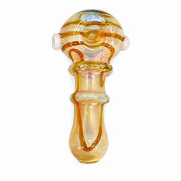 4" Fumed Glass Spoon Pipe with Double Ring Neck & Line Accents