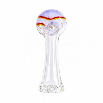 3.5" Clear Stand-Up Glass Spoon Pipe with Striped Bowl & Flat Base