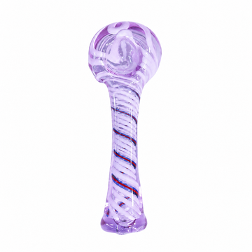 4" Lavender Spiral Glass Stand-Up Hand Pipe with Striped Accent