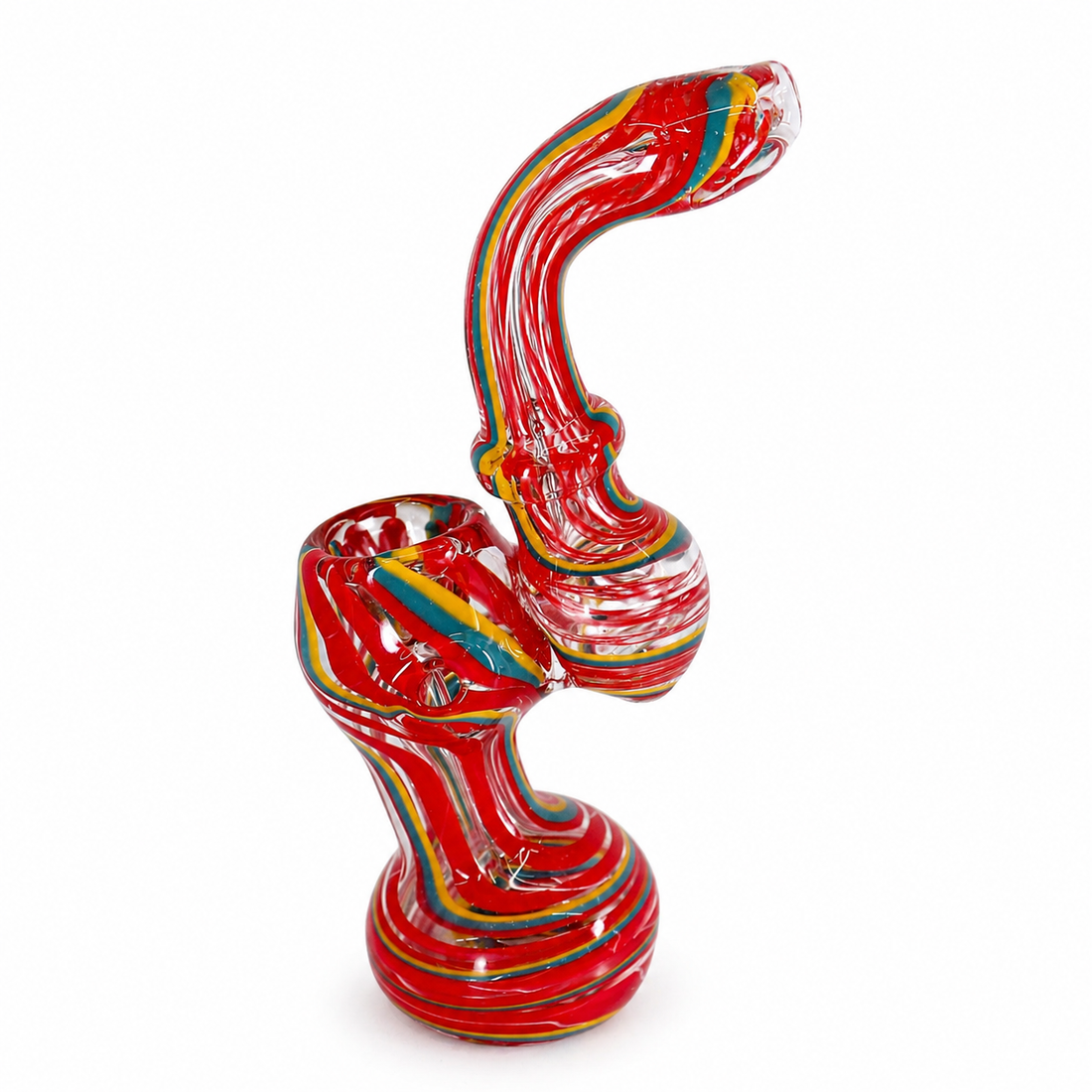7" Multicolor Rasta Stripe Curved Neck Glass Bubbler – Assorted Colors