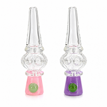 3.5" Stamped Ring Double Bubble Glass One Hitter Chillum with Opaque Base & Emerald Marble
