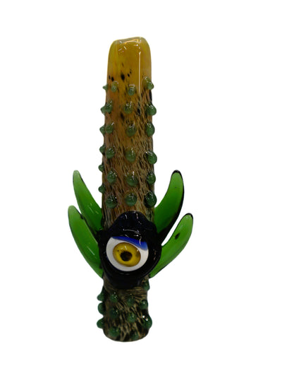 3.5" Monster Eyeball Cactus Glass One Hitter Chillum with Leaf Arms & Nubs