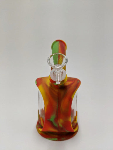 7" Chamber Colorful Teapot Shape Silicone Bong Water Pipe with Glass Funnel Bowl