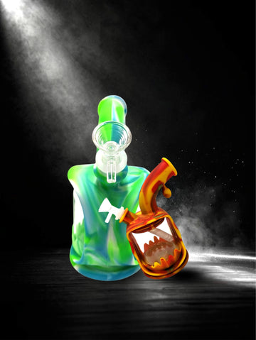 7" Chamber Colorful Teapot Shape Silicone Bong Water Pipe with Glass Funnel Bowl