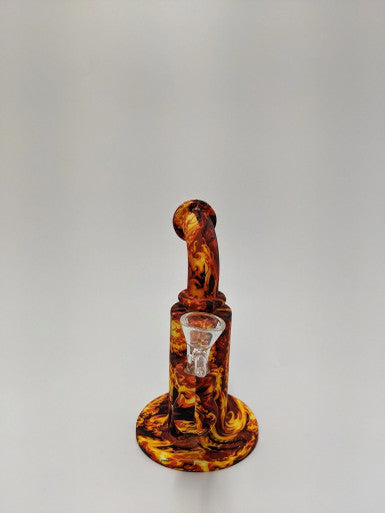 Silicone Skull Fire Design Unbreakable Water Pipe with Slide Bowl Bong