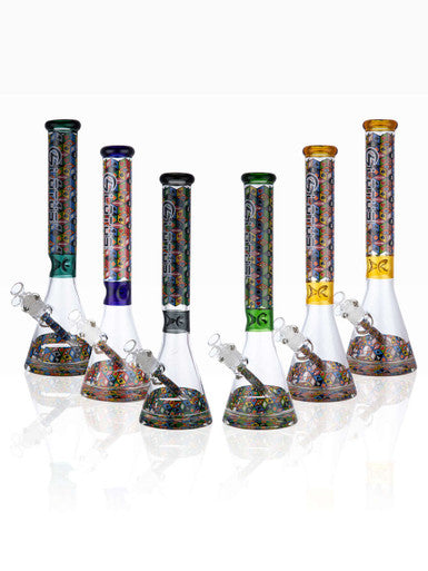 Lotus  7MM extra heavy beaker Glass water pipes Assorted sticker colors 17IN