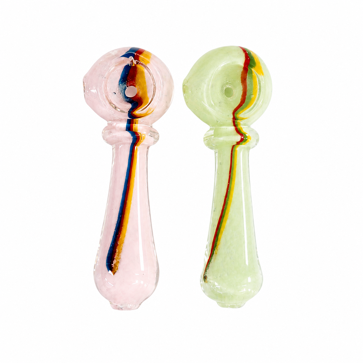 Lotus 3" Rasta Striped / Swirl Glass Spoon Pipe