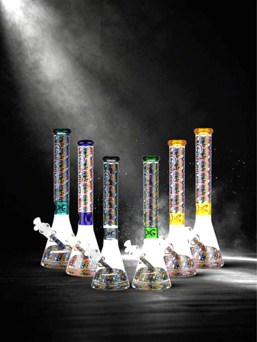 Lotus  7MM extra heavy beaker Glass water pipes Assorted sticker colors 17IN