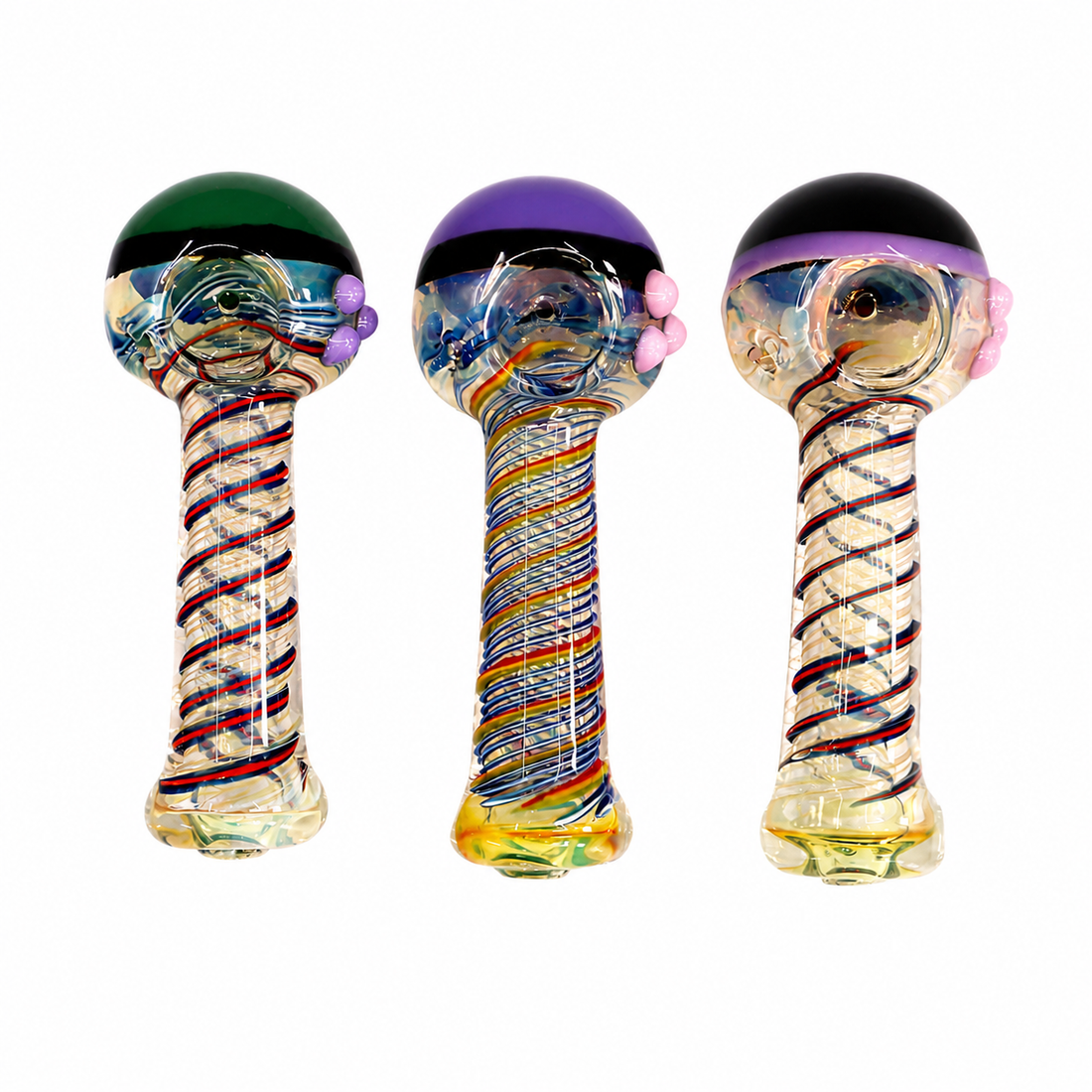 Lotus Glass 4.5" Color-Capped Spiral Ribbon Column Spoon Pipes – Wholesale